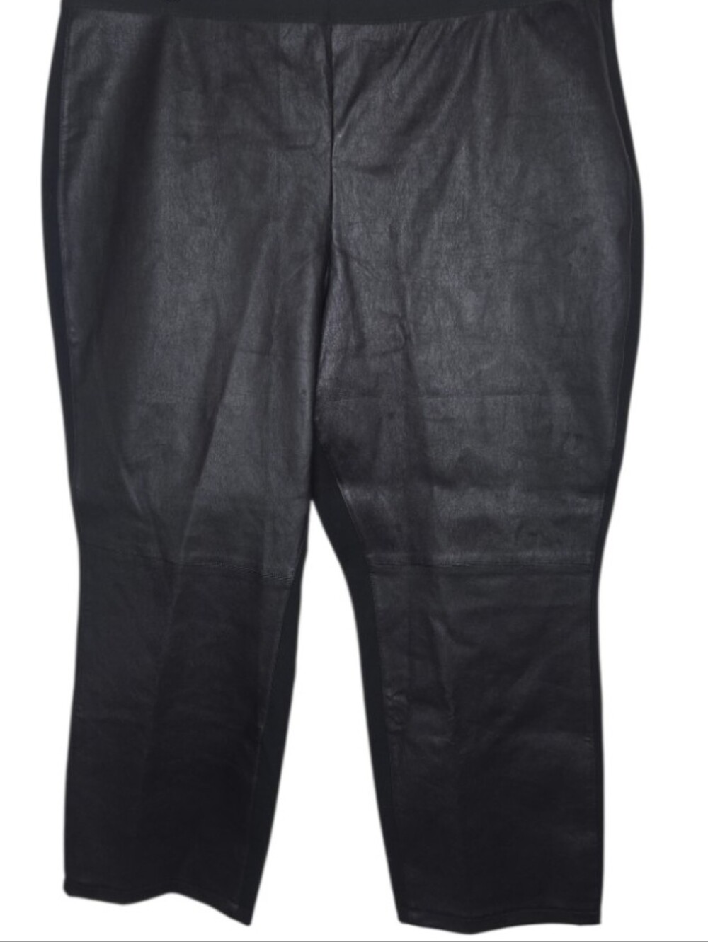 Eileen Fisher Woman Lamb Leather Front Ponte Knit Black Crop Leggings 2X NWT
